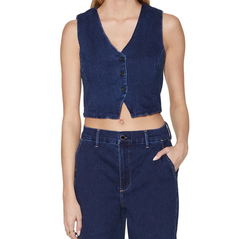 LE JEAN Ella Waistcoat Denim Vest NWT Ink Blue Wash Size XS Western Heritage